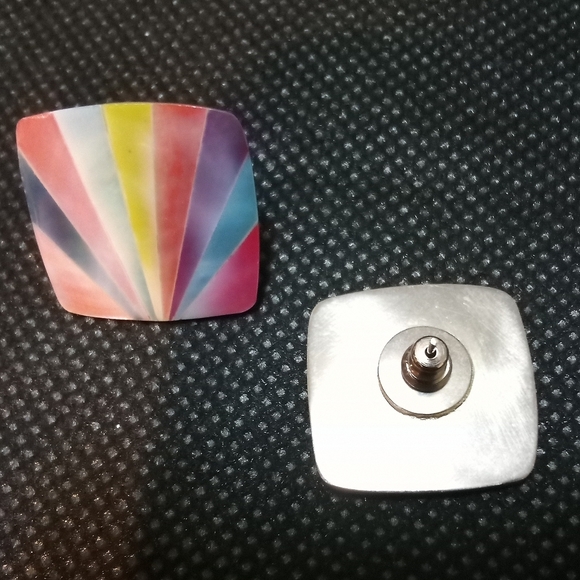 Color Burst Earrings , Multi Colored With Stud Post , Safety Back - Picture 7 of 10